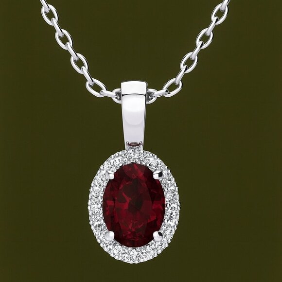 Birthstone Diamond Necklace | 1 ct Oval Gemstone .10ct Lab Grown Diamond Halo - Picture 10 of 12